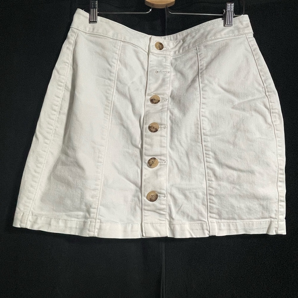 LOFT Cream Button-Front A-Line Skirt